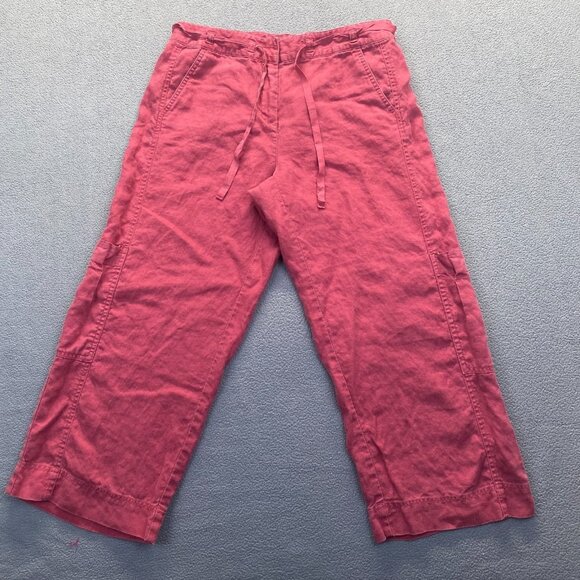 J JILL 100% Linen Easy Pants Size 12 Faded Fuchsia Pink Wide Leg High Waist Boho - Picture 1 of 9
